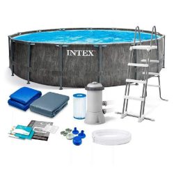 בריכת עמודים עגולה אולטרה דמוי עץ גרפיט 549/122 מבית INTEX דגם 26744