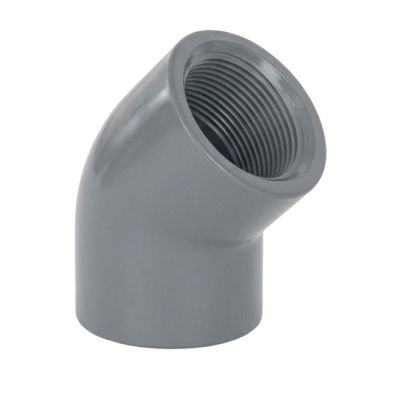 זווית 45 מעלות PVC מעורבת - 50 מ"מ (הדבקה) ל-1 1/2" (צול וחצי) הברגה נקבה
