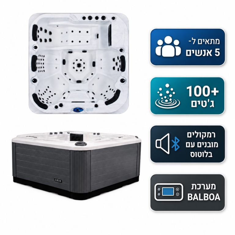 ג'קוזי פרימיום ל-5 אנשים 220x220 ס"מ עם ספות שכיבה כפולות - דגם Luxeron 838