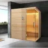 סאונה יבשה בעיצוב מלבני נקי וגוון עץ בהיר מותאמת ל-3-4 אנשים עם חזית זכוכית - דגם Vista